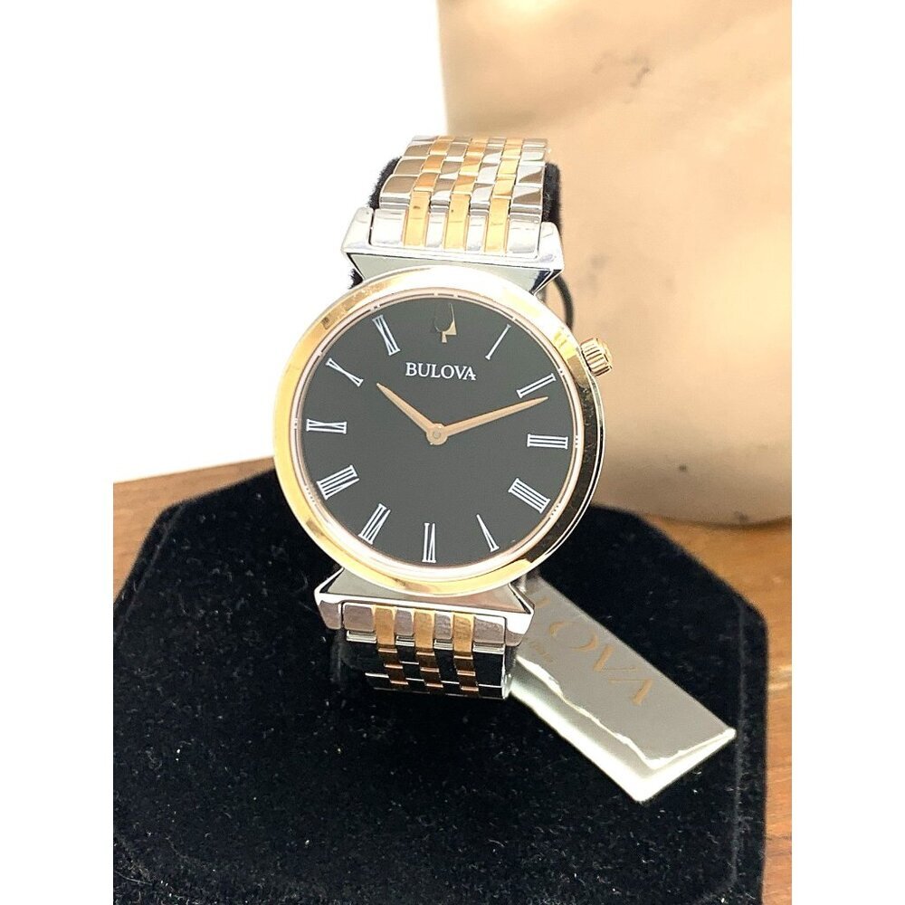Bulova Women's Watch 98L265 Regatta Quartz Black Dial Rose Gold Silver Steel